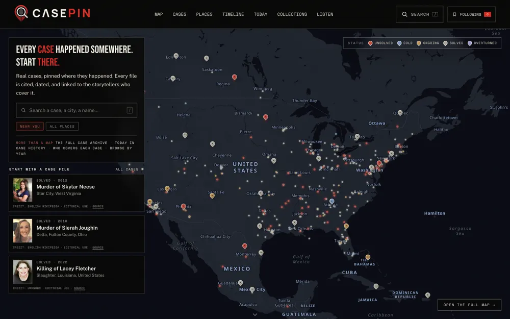Casepin: True crime case map